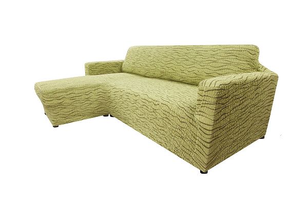 Еврочехол Чехол на угловой диван с выступом слева "Тела" Ридже зеленый
